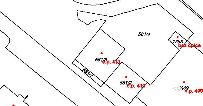 Dolní Líštná 411, Třinec na parcele st. 561/3 v KÚ Dolní Líštná, Katastrální mapa