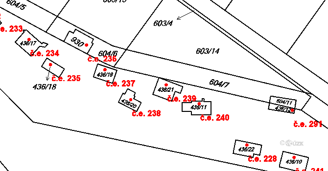 Kamenný Újezdec 239, Kamenný Přívoz na parcele st. 436/21 v KÚ Kamenný Přívoz, Katastrální mapa