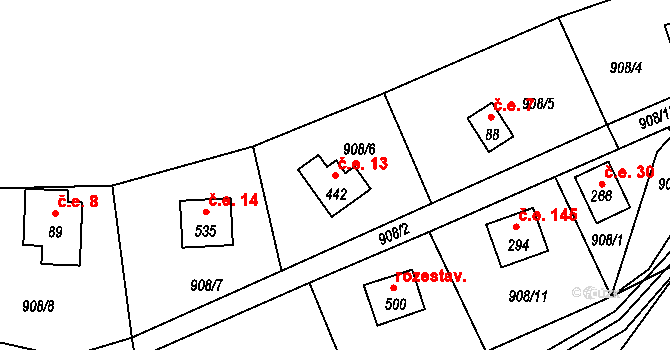Loutí 13, Rabyně na parcele st. 442 v KÚ Rabyně, Katastrální mapa