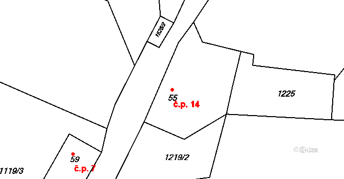 Řehovice 14, Maršovice na parcele st. 55 v KÚ Zderadice, Katastrální mapa