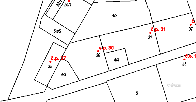 Hradišťko I 30, Veltruby na parcele st. 30 v KÚ Hradišťko I, Katastrální mapa