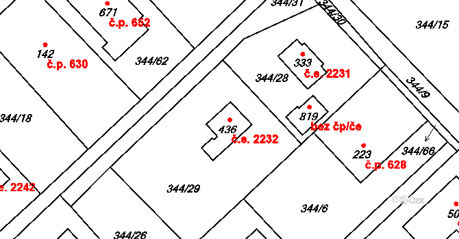 Struhařov 2232, Kamenice na parcele st. 436 v KÚ Štiřín, Katastrální mapa
