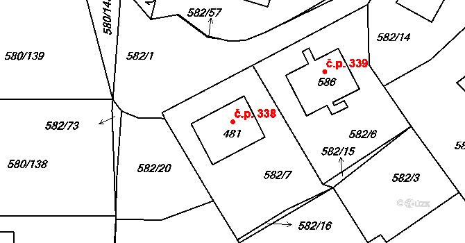 Kladruby 338 na parcele st. 481 v KÚ Kladruby u Stříbra, Katastrální mapa