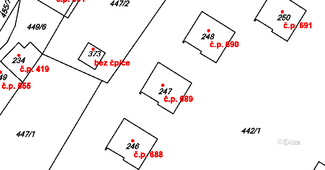 Chvalčov 689 na parcele st. 247 v KÚ Chvalčova Lhota, Katastrální mapa