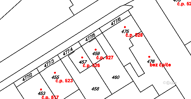 Hulín 527 na parcele st. 459 v KÚ Hulín, Katastrální mapa