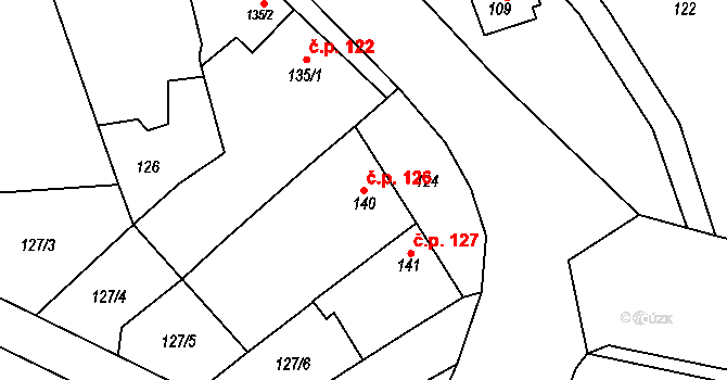 Slatinice 126 na parcele st. 140 v KÚ Slatinice na Hané, Katastrální mapa