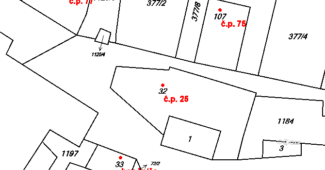 Klučenice 25 na parcele st. 32 v KÚ Klučenice, Katastrální mapa