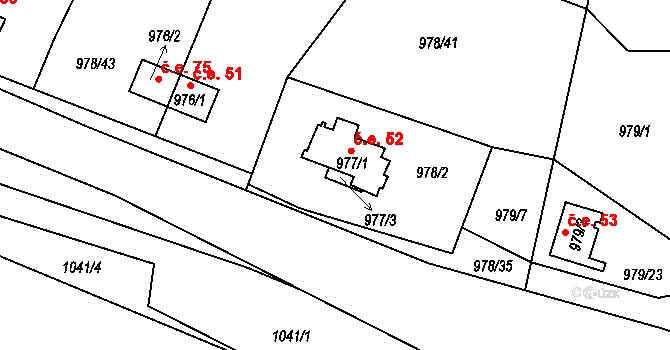 Holubov 52 na parcele st. 977/1 v KÚ Holubov, Katastrální mapa