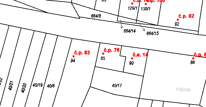 Podbradec 76, Mšené-lázně na parcele st. 85 v KÚ Podbradec, Katastrální mapa