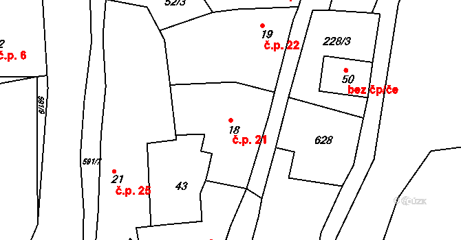 Lhota 21, Valašské Meziříčí na parcele st. 18 v KÚ Lhota u Choryně, Katastrální mapa