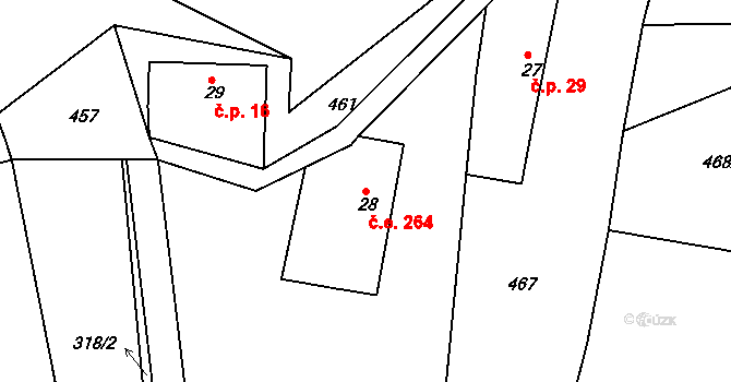 Přední Chlum 264, Milešov na parcele st. 28 v KÚ Přední Chlum, Katastrální mapa