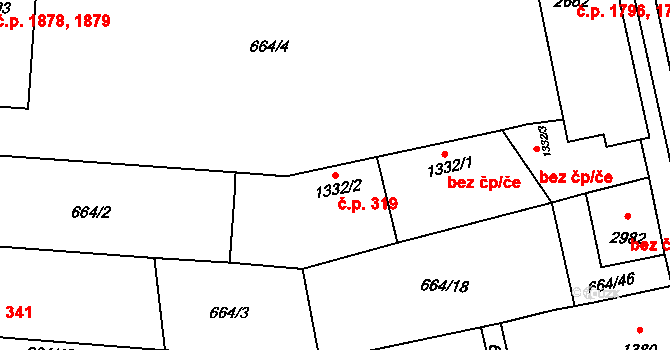 Hořice 319 na parcele st. 1332/2 v KÚ Hořice v Podkrkonoší, Katastrální mapa