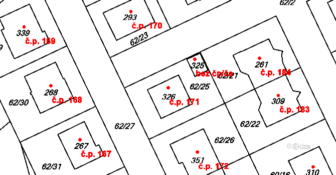 Kluk 171, Poděbrady na parcele st. 326 v KÚ Kluk, Katastrální mapa