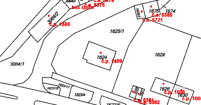Kadaň 1409 na parcele st. 1624 v KÚ Kadaň, Katastrální mapa
