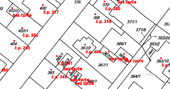 Sobědruhy 406, Teplice na parcele st. 367/2 v KÚ Sobědruhy, Katastrální mapa