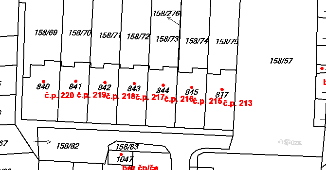 Háje 216, Cheb na parcele st. 844 v KÚ Háje u Chebu, Katastrální mapa