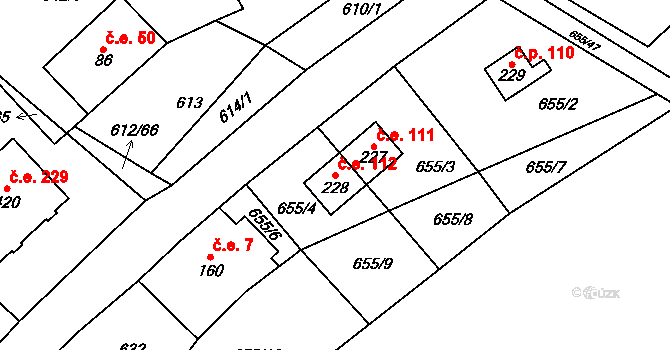 Háj 112, Loučná pod Klínovcem na parcele st. 228 v KÚ Háj u Loučné pod Klínovcem, Katastrální mapa