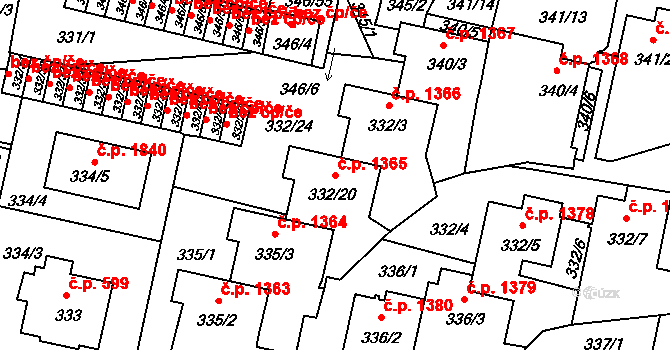Braník 1365, Praha na parcele st. 332/20 v KÚ Braník, Katastrální mapa