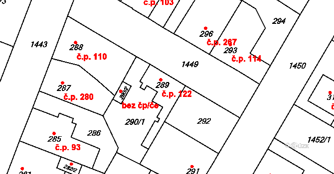 Řepy 122, Praha na parcele st. 289 v KÚ Řepy, Katastrální mapa