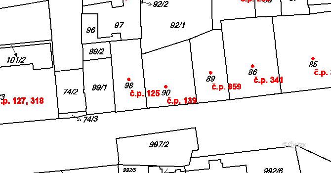 Vršovice 139, Praha na parcele st. 90 v KÚ Vršovice, Katastrální mapa