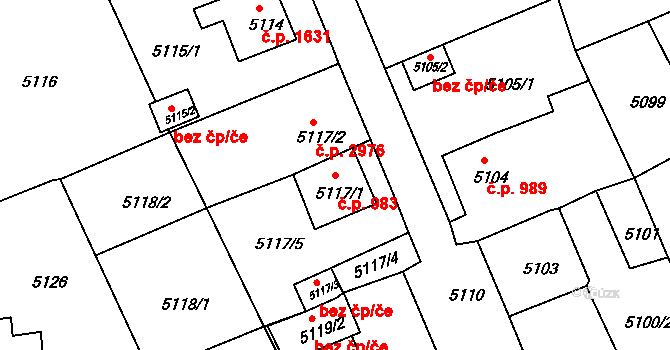 Česká Lípa 983 na parcele st. 5117/1 v KÚ Česká Lípa, Katastrální mapa