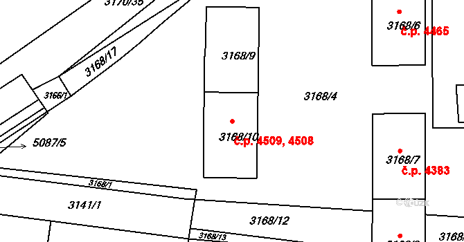 Chomutov 4508,4509 na parcele st. 3168/10 v KÚ Chomutov II, Katastrální mapa