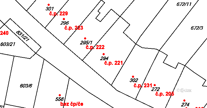 Plotiště nad Labem 221, Hradec Králové na parcele st. 294 v KÚ Plotiště nad Labem, Katastrální mapa