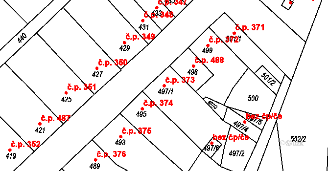 Ořechov 373 na parcele st. 497/1 v KÚ Ořechov, Katastrální mapa