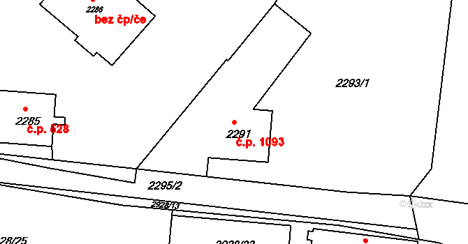Rumburk 1 1093, Rumburk na parcele st. 2291 v KÚ Rumburk, Katastrální mapa
