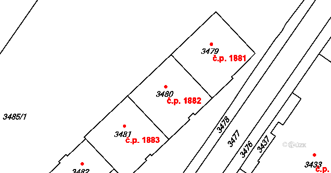 Vsetín 1882 na parcele st. 3480 v KÚ Vsetín, Katastrální mapa