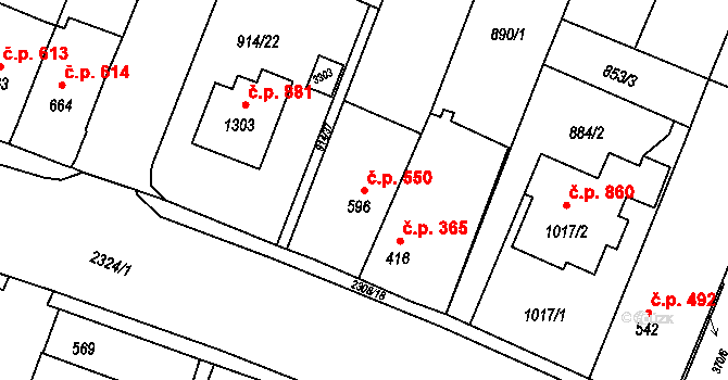 Kateřinky 550, Opava na parcele st. 596 v KÚ Kateřinky u Opavy, Katastrální mapa