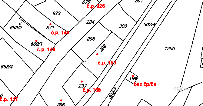 Pozořice 159 na parcele st. 299 v KÚ Pozořice, Katastrální mapa