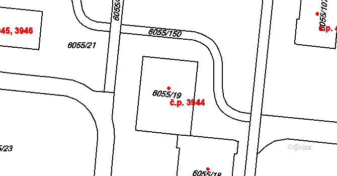 Prostějov 3944 na parcele st. 6055/19 v KÚ Prostějov, Katastrální mapa