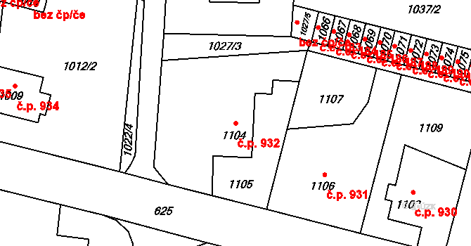 Šumbark 932, Havířov na parcele st. 1104 v KÚ Šumbark, Katastrální mapa