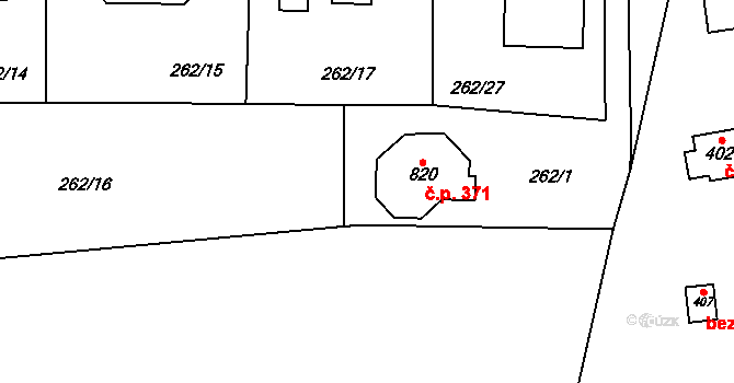 Senohraby 371 na parcele st. 820 v KÚ Senohraby, Katastrální mapa