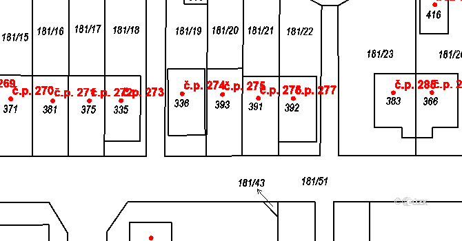 Radostín nad Oslavou 275 na parcele st. 393 v KÚ Radostín nad Oslavou, Katastrální mapa