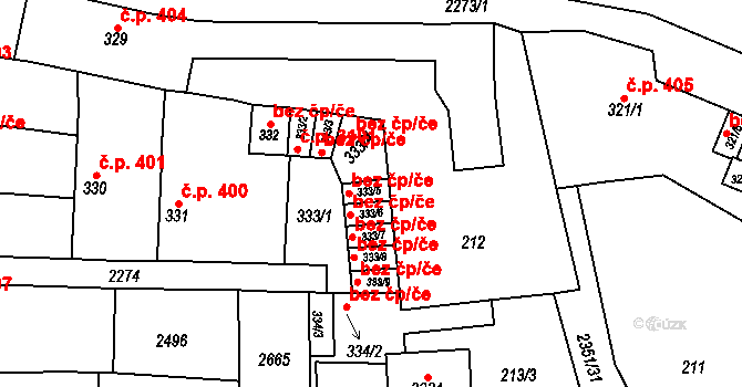 Uničov 3104 na parcele st. 333/5 v KÚ Uničov, Katastrální mapa