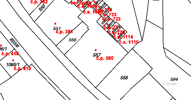 Děčín IV-Podmokly 380, Děčín na parcele st. 557 v KÚ Podmokly, Katastrální mapa