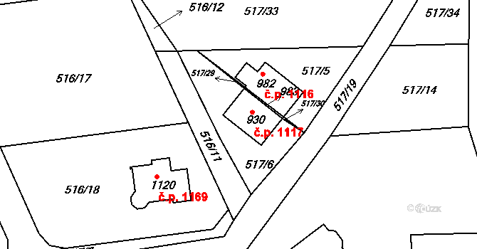 Ládví 1117, Kamenice na parcele st. 930 v KÚ Ládví, Katastrální mapa