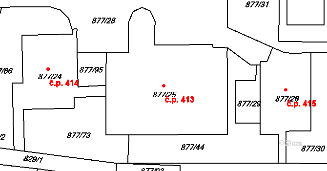 Děčín XXXII-Boletice nad Labem 413, Děčín na parcele st. 877/25 v KÚ Boletice nad Labem, Katastrální mapa