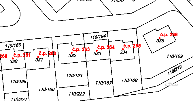 Mratín 264 na parcele st. 333 v KÚ Mratín, Katastrální mapa