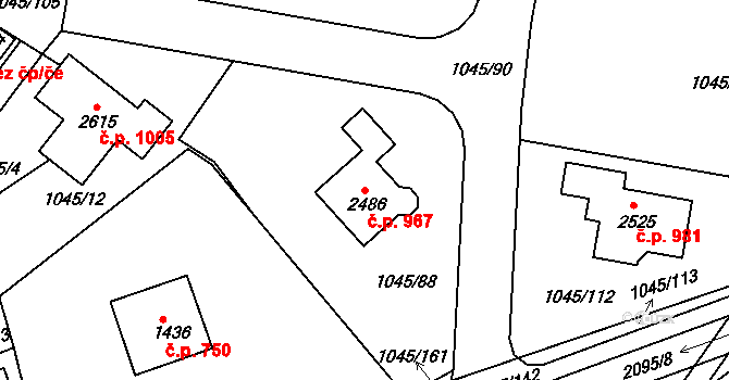 Heřmanův Městec 967 na parcele st. 2486 v KÚ Heřmanův Městec, Katastrální mapa