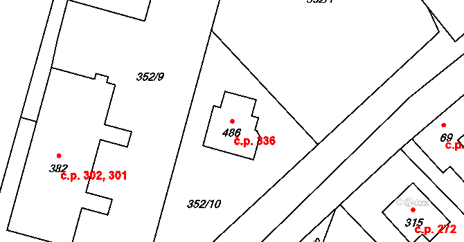 Sedlec 336, Sedlec-Prčice na parcele st. 486 v KÚ Sedlec u Votic, Katastrální mapa