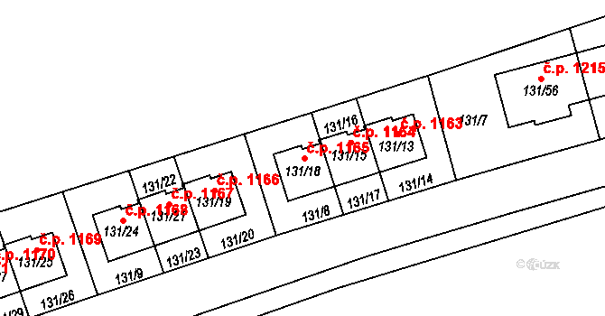 Černice 1165, Plzeň na parcele st. 131/18 v KÚ Černice, Katastrální mapa