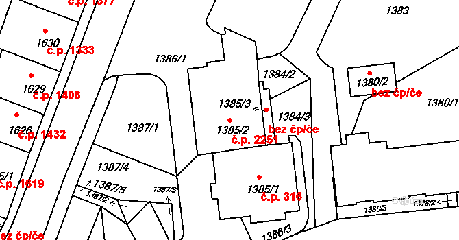 Předměstí 2251, Litoměřice na parcele st. 1385/2 v KÚ Litoměřice, Katastrální mapa