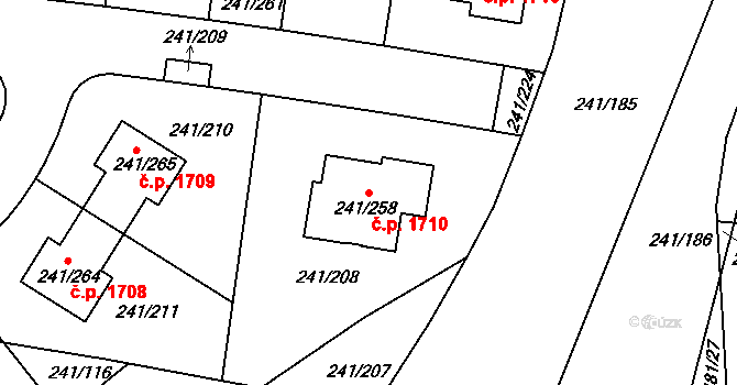 Dubeč 1710, Praha na parcele st. 241/258 v KÚ Dubeč, Katastrální mapa
