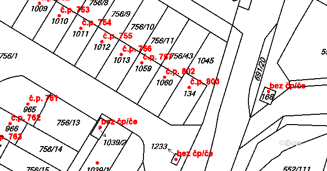 Líbeznice 802 na parcele st. 1060 v KÚ Líbeznice, Katastrální mapa