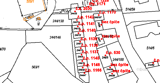 Dobšice 1139 na parcele st. 244/11 v KÚ Dobšice u Znojma, Katastrální mapa