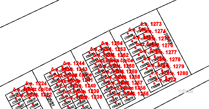 Kopřivnice 1263 na parcele st. 1705/78 v KÚ Kopřivnice, Katastrální mapa