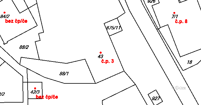 Sedliště 3, Jimramov na parcele st. 43 v KÚ Sedliště u Jimramova, Katastrální mapa